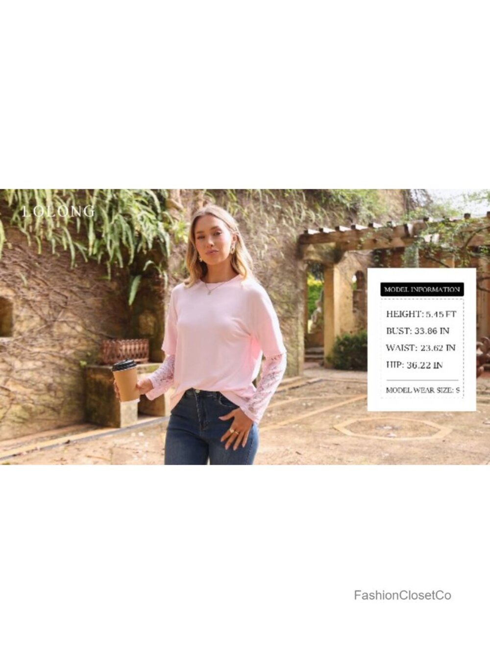 Women's Long Sleeve Lace Patchwork Crew Neck T-Shirt Top - Picture 6 of 6